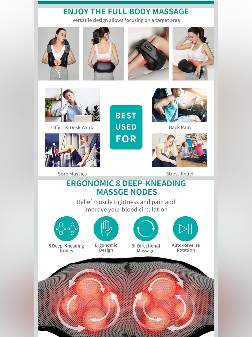 NEKTECK Shiatsu Neck & Back Massager w/Heat in Carrying Bag NWB 🎁FATHERS DAY GFT - Picture 8 of 15